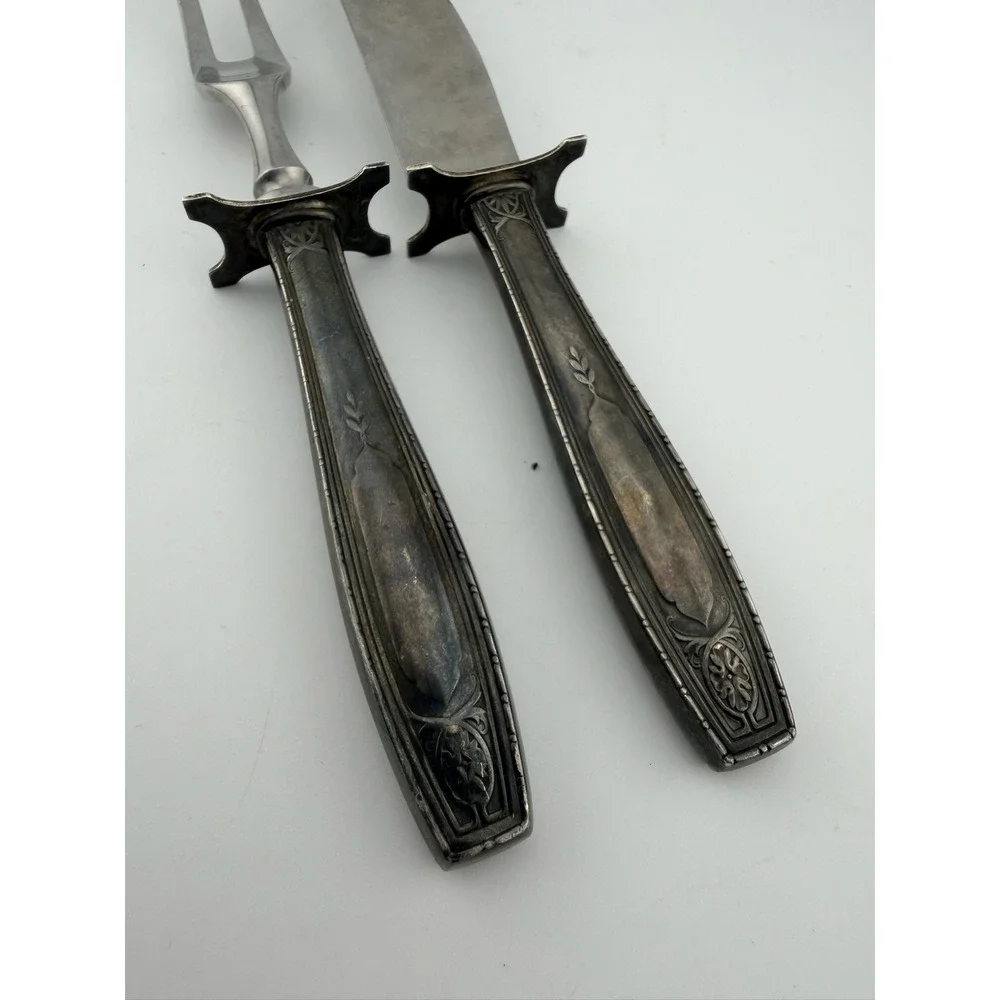 Vintage R Wallace & Sons Carving Set - Sterling Silver Handle Stainless 2pc